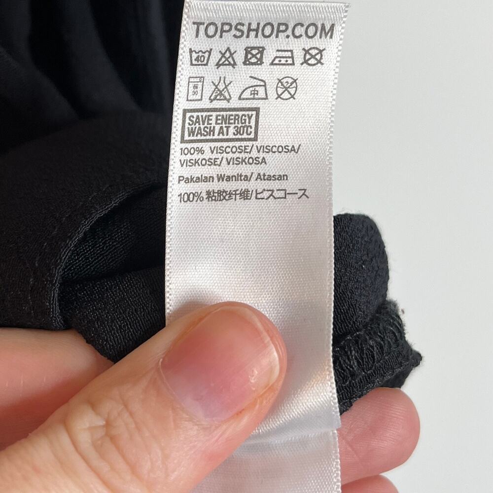 Topshop Women's Blouse 4 Black Slit Long Sleeve V-Neck Button Front Sheer Top - Picture 8 of 8
